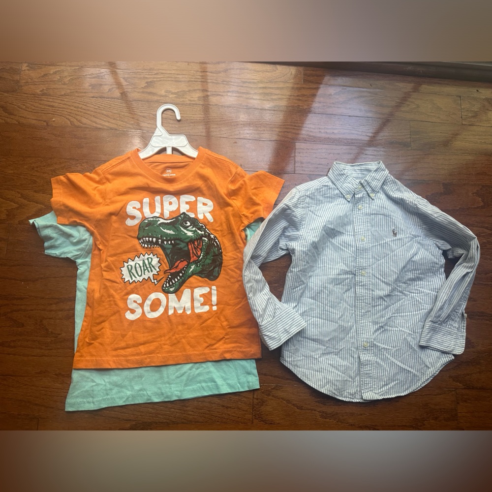 Orange Super SomeDinosaur Graphic Tee & Ralph Lauren for Boys Kids Size 5-6 3pcs